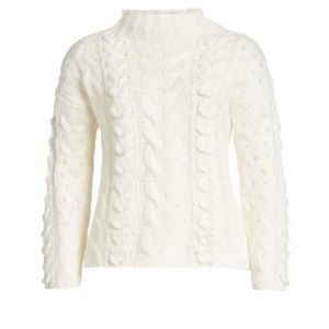 Anthropology moon river White ivory braided mock Knit Sweater.